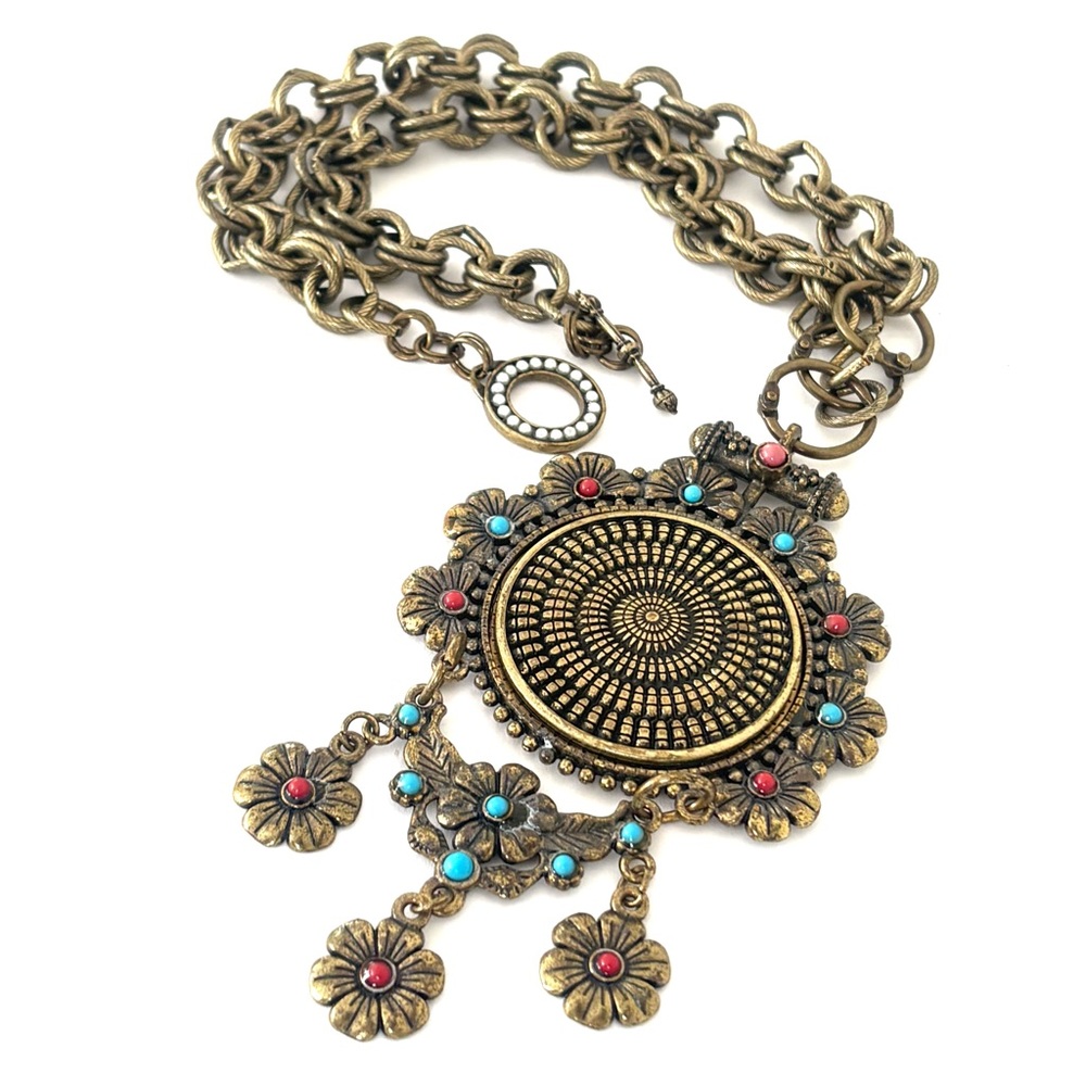 Vintage Chunky Boho Medallion Necklace